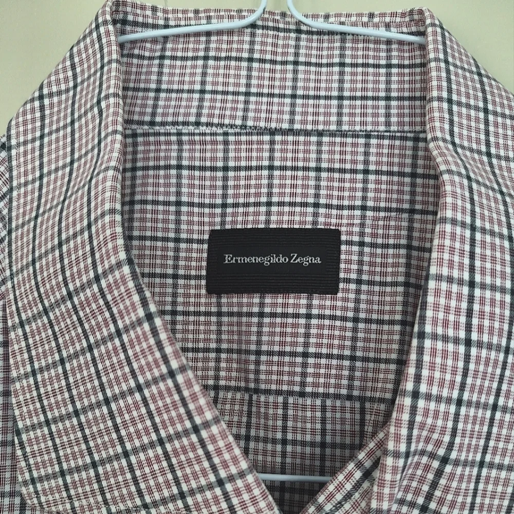 ERMENEGILDO ZEGNA 👕 Plaid Dress Shirt - 2XL, Red/Black/White - Picture 9 of 9